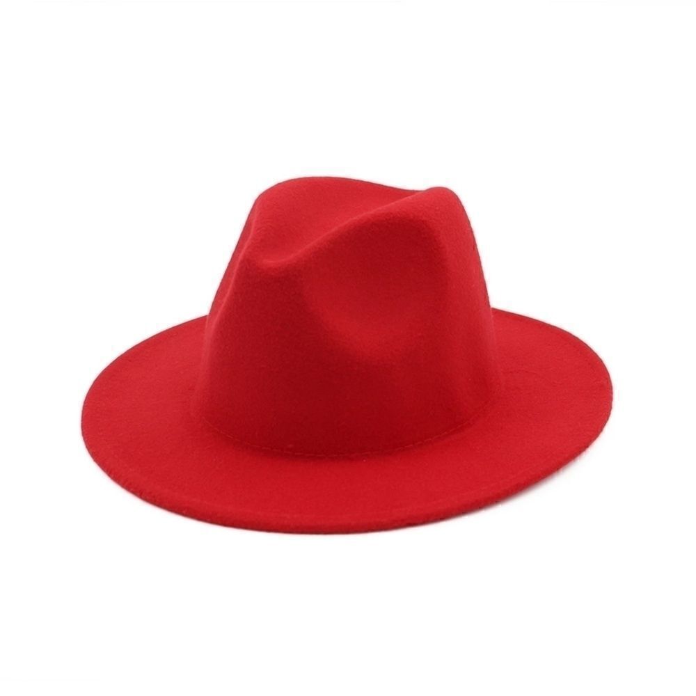 Red Plain Wide brim Fedora Hat - Picture 1 of 2